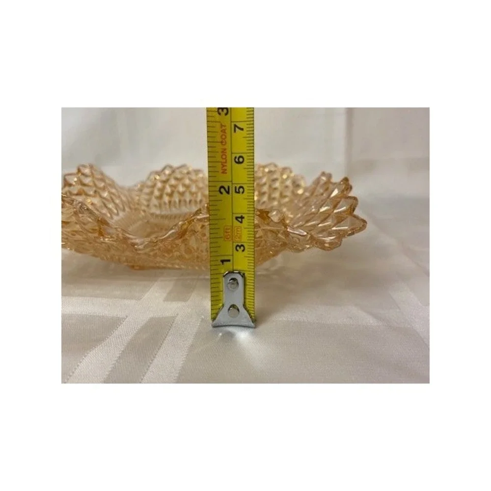 Vintage Amber Marigold Carnival Glass Square Bowl Diamond Point Sawtooth 6.75